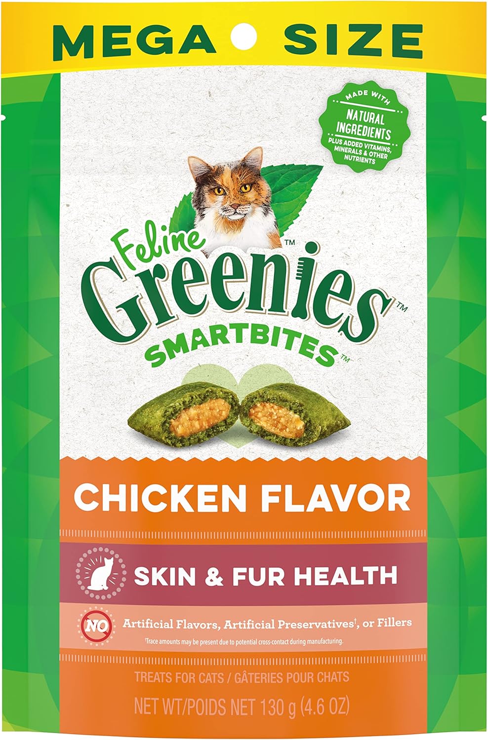 FELINE SMARTBITES Skin & Fur Health Crunchy and Soft Natural Cat Treats, Salmon Flavor, 4.6 Oz. Pack