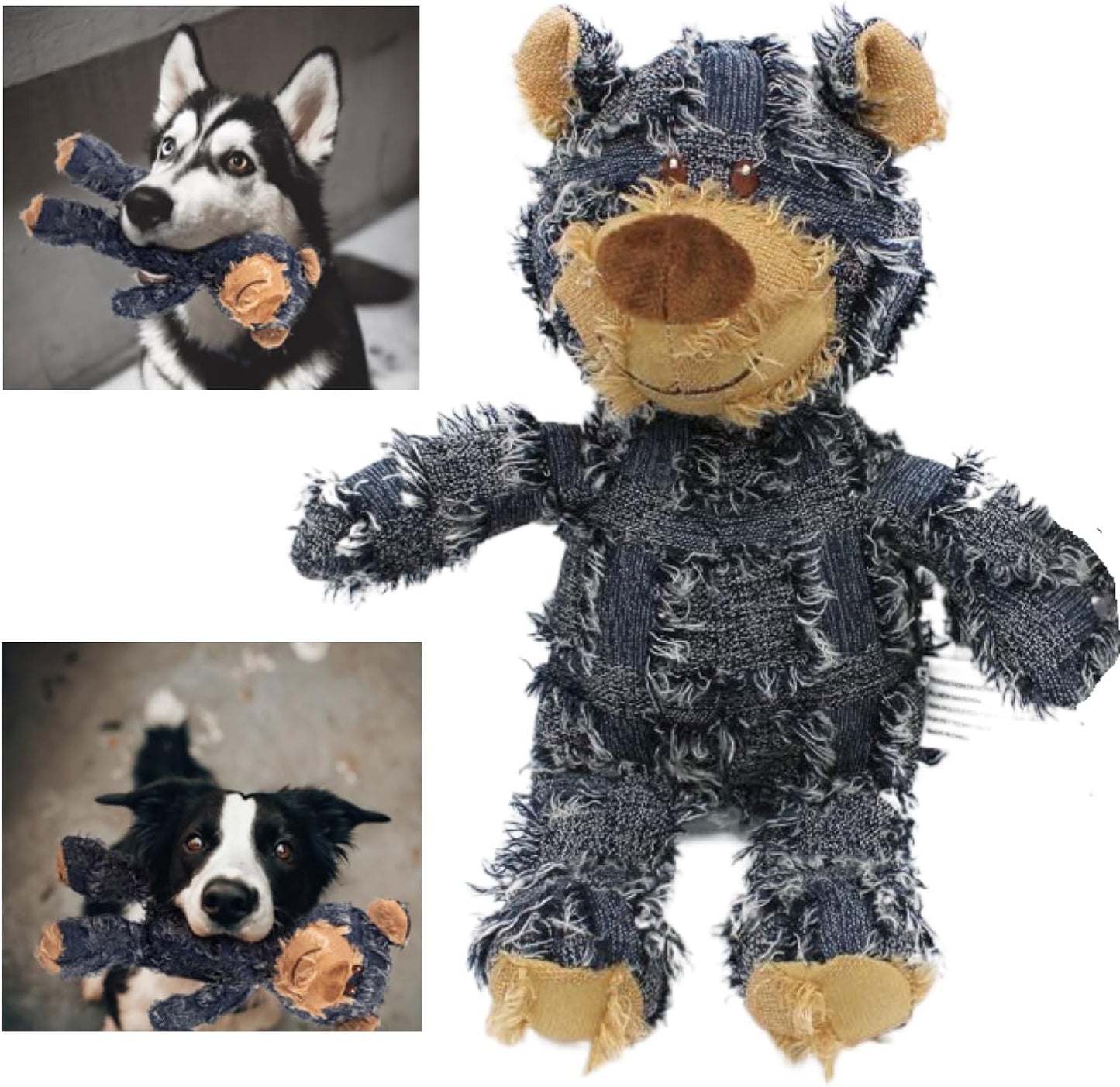 Dog Companion for Heavy Chewers- Indestructible Robust Bear Dog Toy, Resistant Squeaky Dog Toys for Heavy Chewers, Unbreakable Stuffed Plush Dog Toys for Aggressive Chewers (A-Navy)
