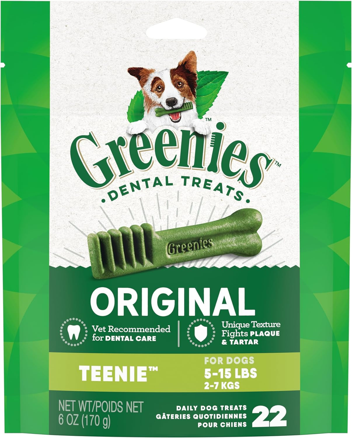 Original Teenie Natural Dental Care Dog Treats, 6 Oz. Pack (22 Treats)