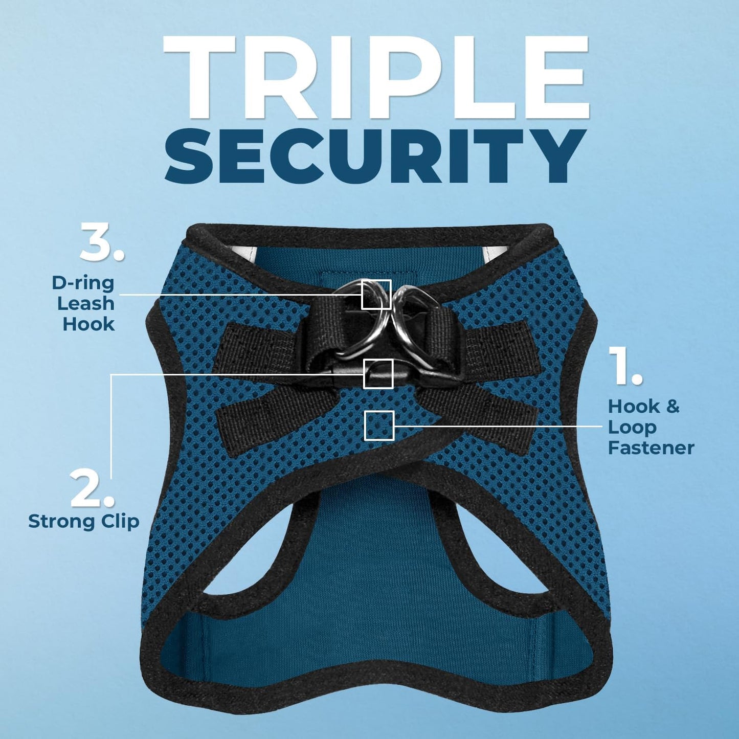 Voyager Step-In Air Dog Harness - All Weather Mesh, Reflective, No Pull Harness for Small, Medium Dogs, Cats - Secure with Hook & Loop Fastener, Buckle, Double D-Rings - Blue/Black Trim, XS