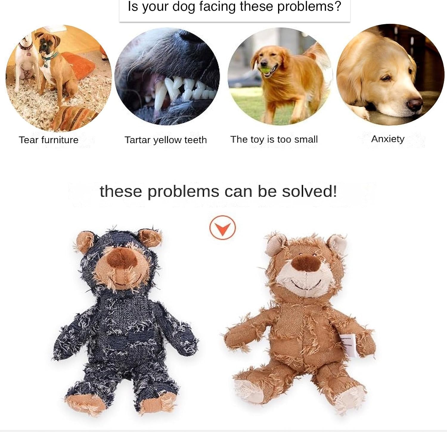 Dog Companion for Heavy Chewers- Indestructible Robust Bear Dog Toy, Resistant Squeaky Dog Toys for Heavy Chewers, Unbreakable Stuffed Plush Dog Toys for Aggressive Chewers (A-Navy)