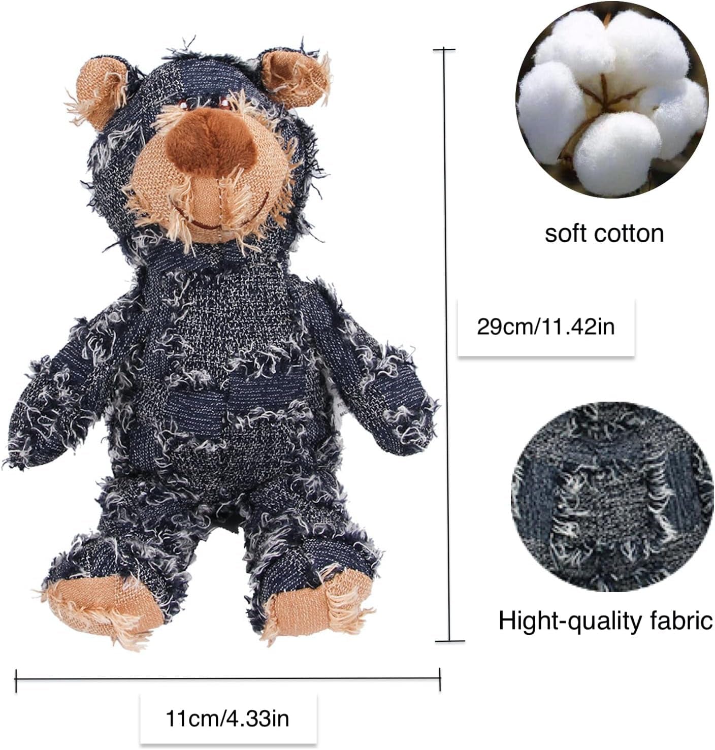 Dog Companion for Heavy Chewers- Indestructible Robust Bear Dog Toy, Resistant Squeaky Dog Toys for Heavy Chewers, Unbreakable Stuffed Plush Dog Toys for Aggressive Chewers (A-Navy)