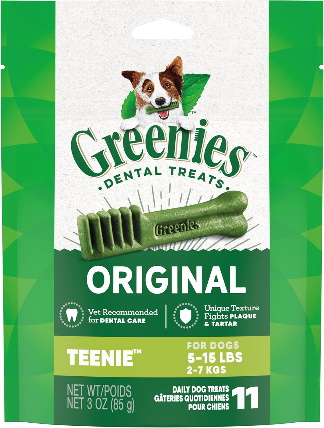 Original Teenie Natural Dental Care Dog Treats, 3 Oz. Pouch (11 Treats)
