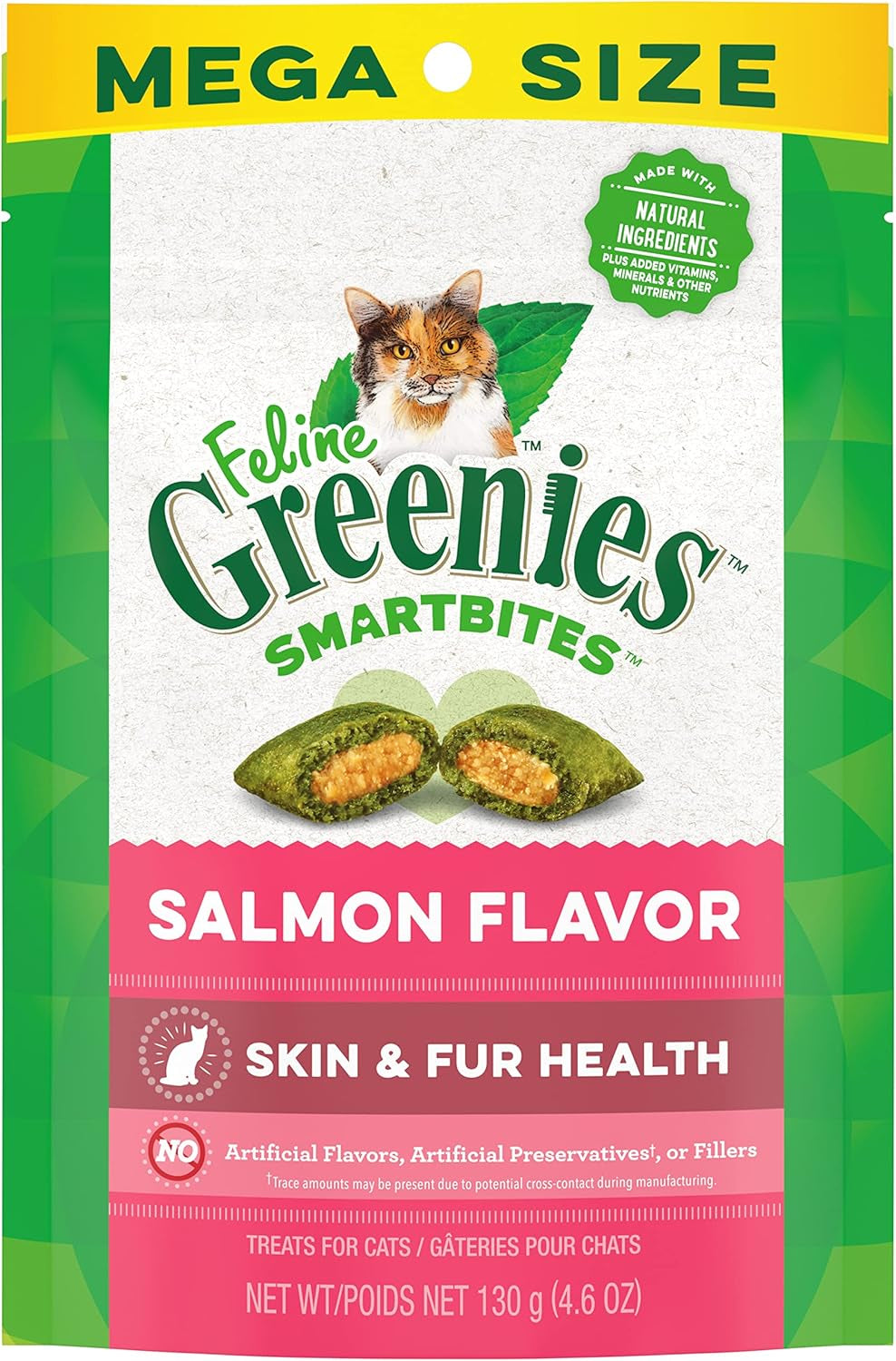 FELINE  SMARTBITES Skin & Fur Health Crunchy and Soft Natural Cat Treats, Salmon Flavor, 4.6 Oz. Pack