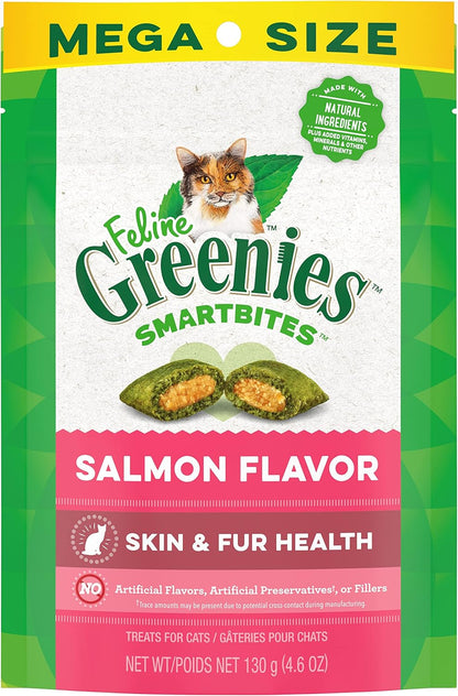 FELINE  SMARTBITES Skin & Fur Health Crunchy and Soft Natural Cat Treats, Salmon Flavor, 4.6 Oz. Pack