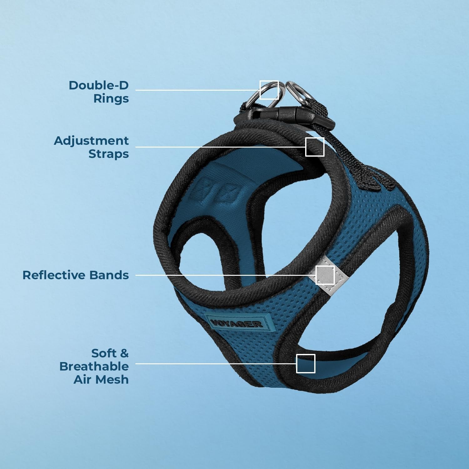 Voyager Step-In Air Dog Harness - All Weather Mesh, Reflective, No Pull Harness for Small, Medium Dogs, Cats - Secure with Hook & Loop Fastener, Buckle, Double D-Rings - Blue/Black Trim, XS