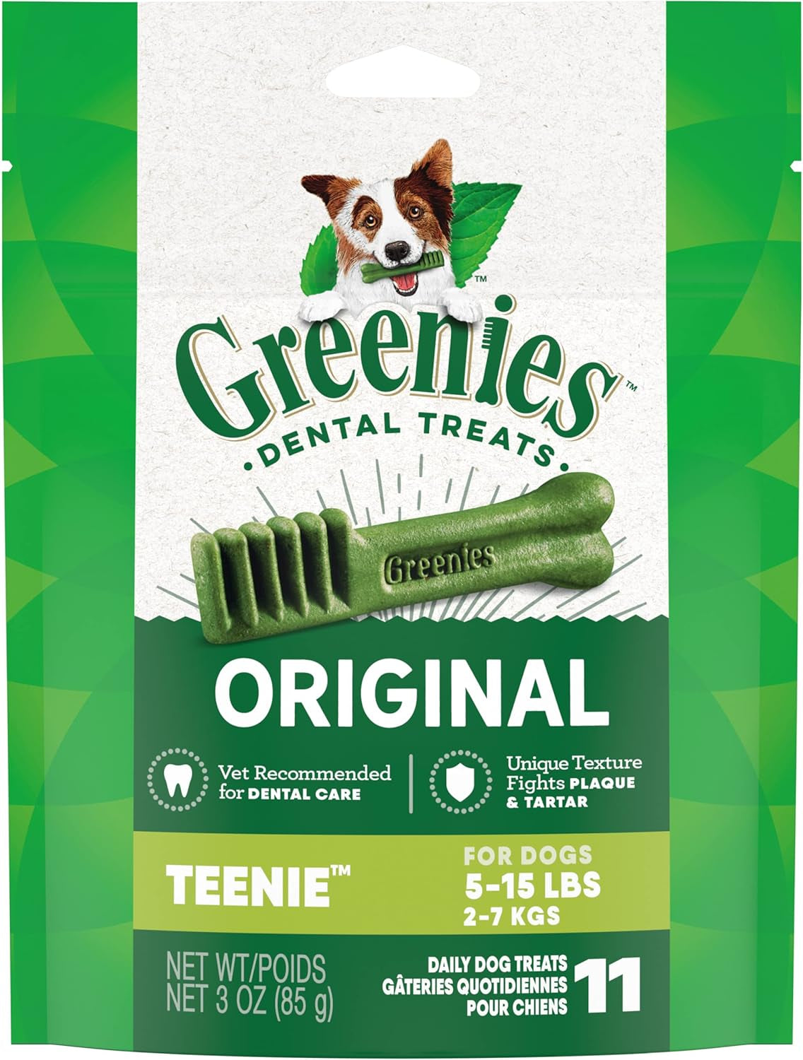 Original Teenie Natural Dental Care Dog Treats, 3 Oz. Pouch (11 Treats)